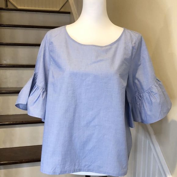 MADEWELL Women's Blue Short Bell Sleeve Blouse Size Medium NWT - Picture 2 of 10